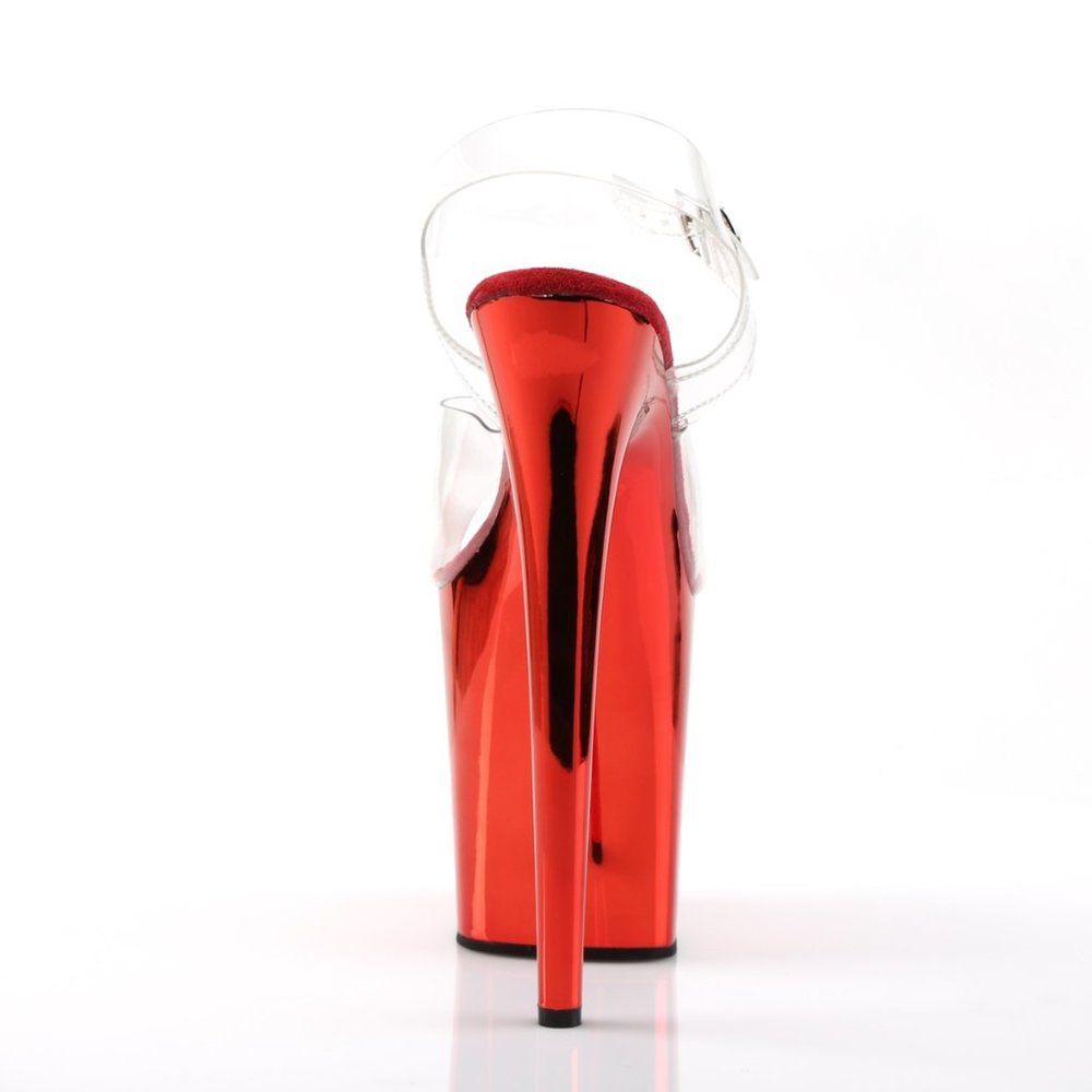 Pleaser Flamingo 808 Red Chrome 8" Heel, 4" Platform Ankle Strap Sandal - Picture 3 of 5